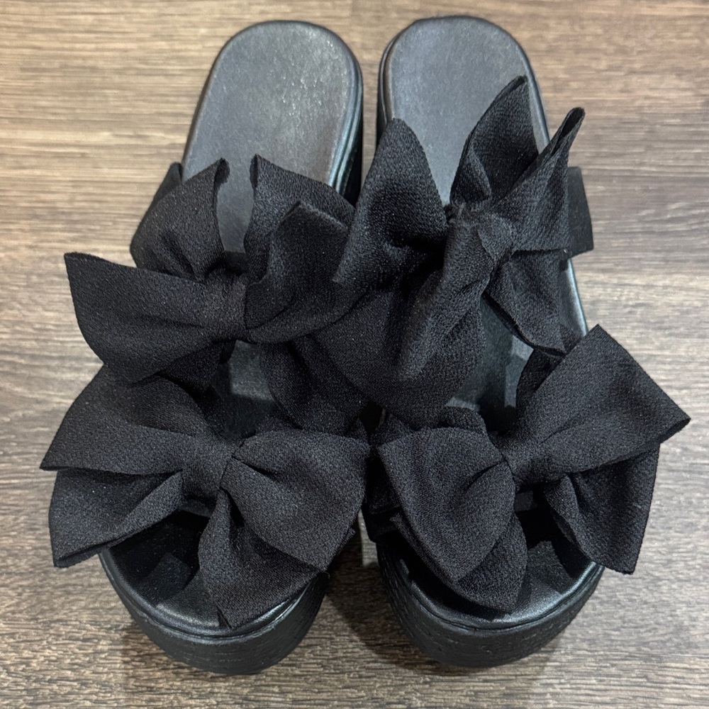 SHEIN Black Double Bow Slide Sandals